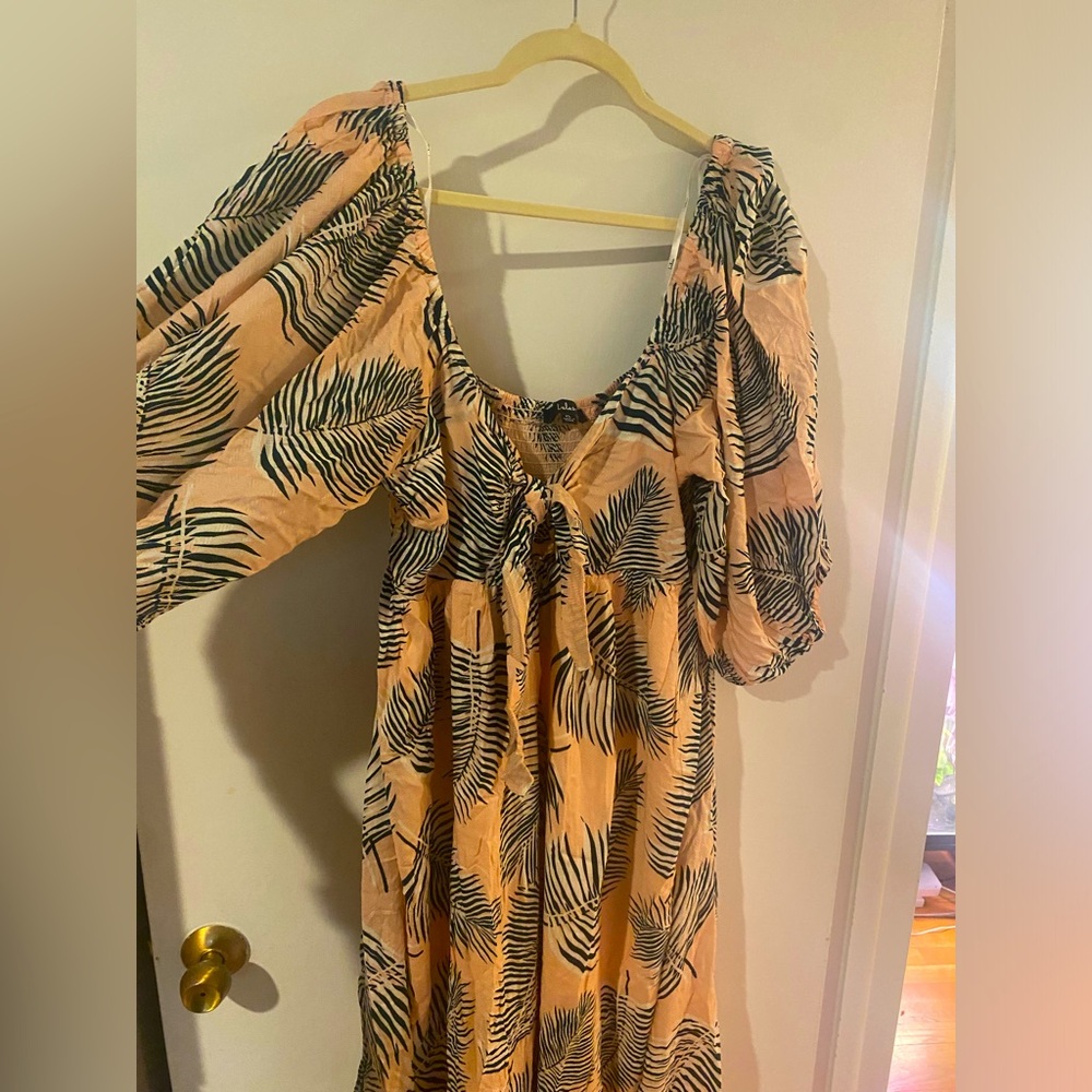 Tropical Take Blush Palm Print Tie-Front Maxi Dress With Pockets